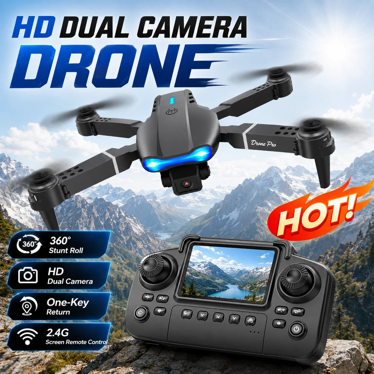 Znlyrion Foldable RC Drone With 4K Dual Camera Obstacle Avoidance
