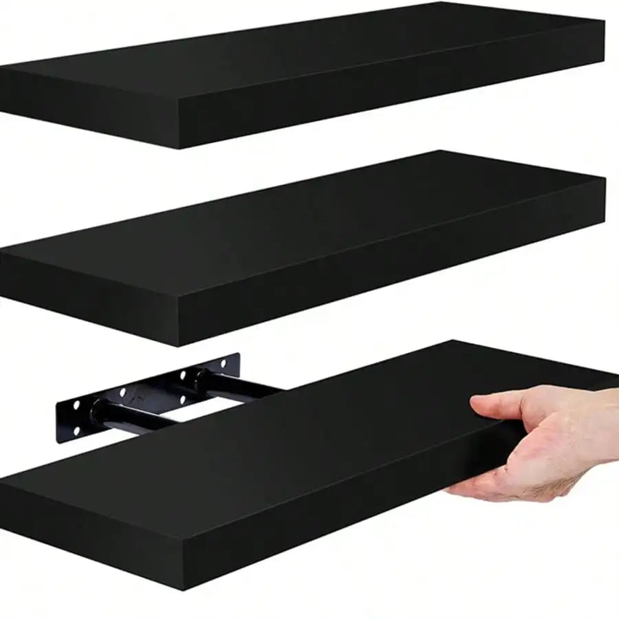 Floating Shelving Unit For Home Goods; Wall Shelves For Bathroom, Living Room, Bedroom, And Kitchen Decor; White Bookshelf With Hidden Brackets; Set Of 3