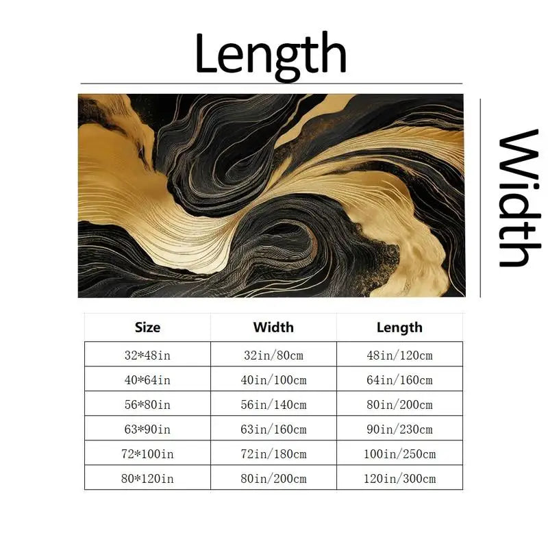 1 Piece Abstract Black And Gold Swirl Pattern Rug, Soft Comfortable, All Season, Lightweight Easy Care, Home Decor, Room Decor, Living Room Decor, Bedroom Decor, Dining Room Decor, Winter, Autumn