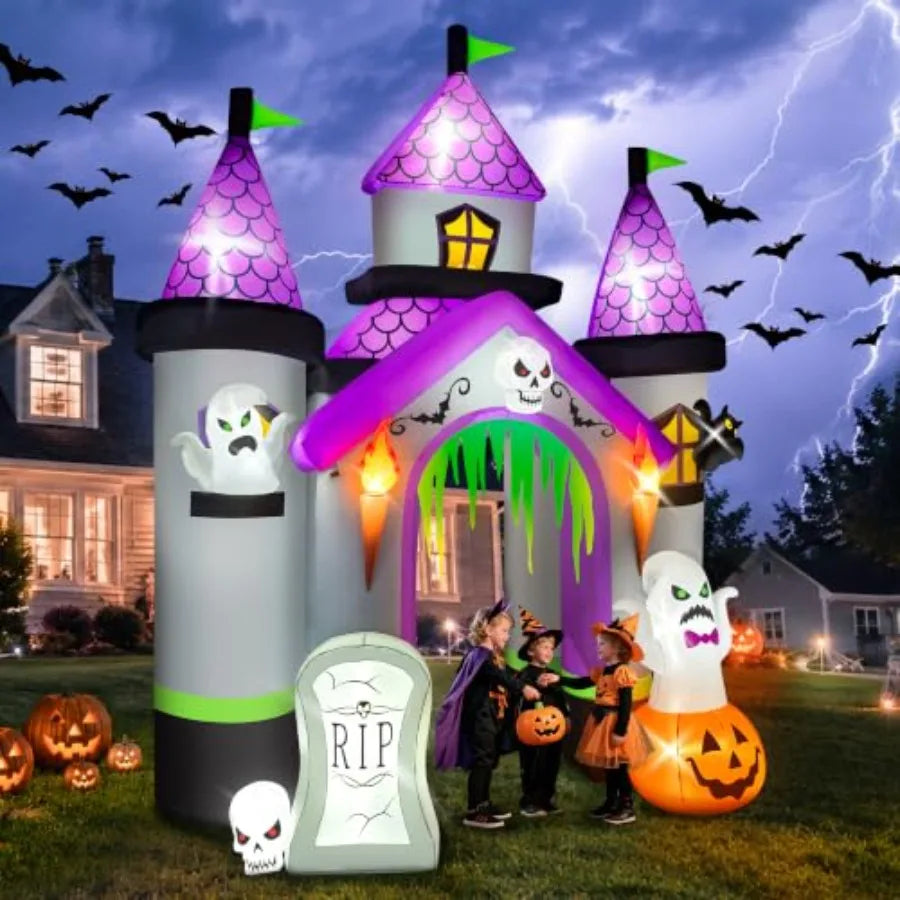 12.5FT Tall Halloween Inflatables Archway Haunted House Castle Giant Ghost Pumpkin Arch Blow Up Halloween Outdoors Yar