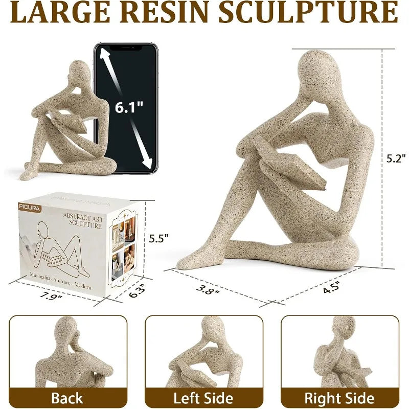 5.2 Inch Thinker Statue Bookshelf Decor, Large Resin Abstract Art Sculpture
