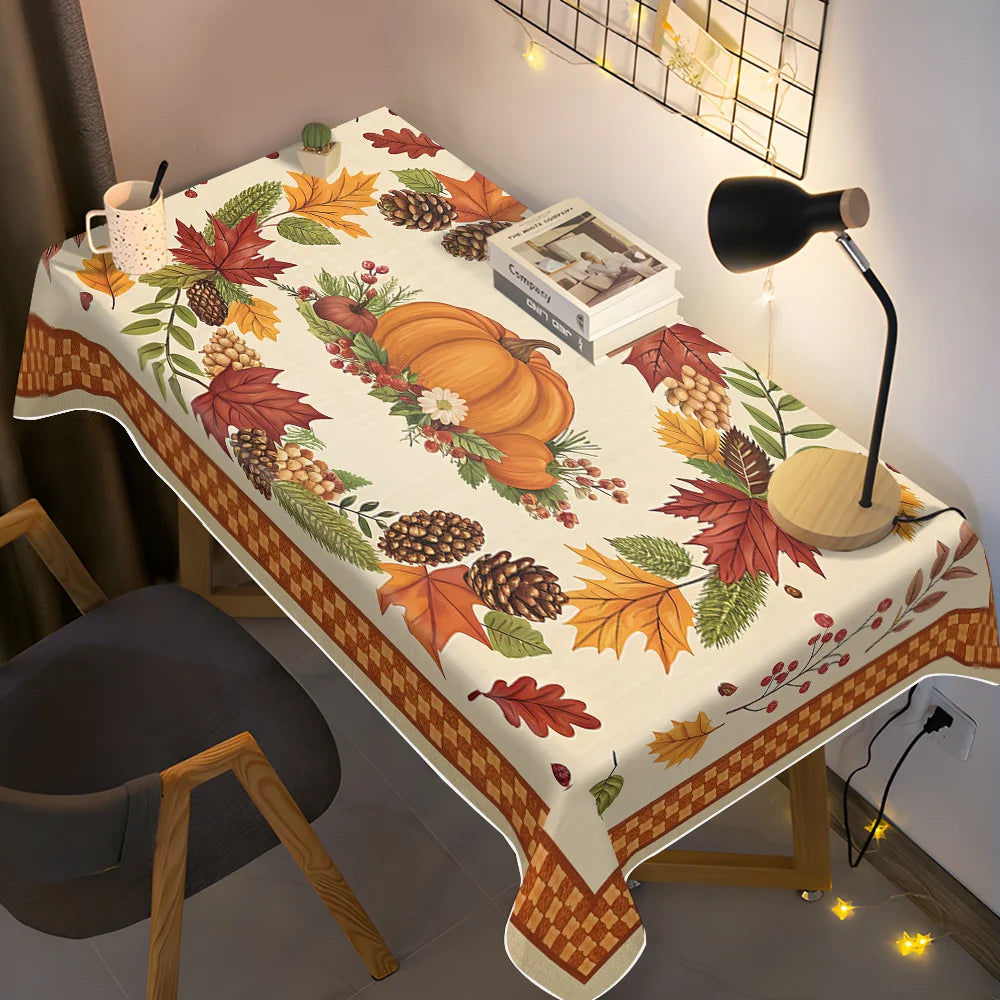 1pc Autumn Pumpkin Wreath Pattern Printed Square and Rectangular Tablecloth, Coffee Tablecloth, Suitable for Restaurants, Homes, Holiday Parties, Camping, European and American Home & Kitchen Decor