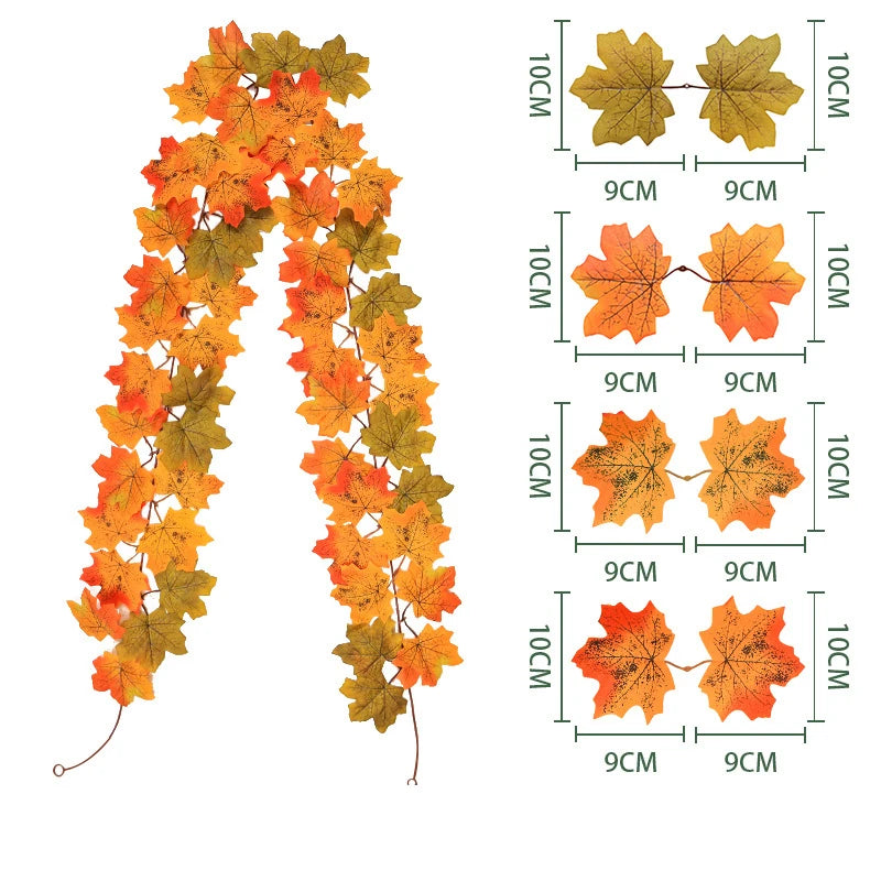 1/2Pcs Fall Artificial Maple Leaves Vine Hanging Rattan Wreath for Thanksgiving Halloween Day Decoration Home Room Decor Garland