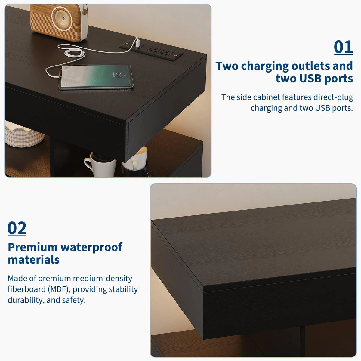 HiMISS LED Sideboard Buffet Cabinet With Charging Station