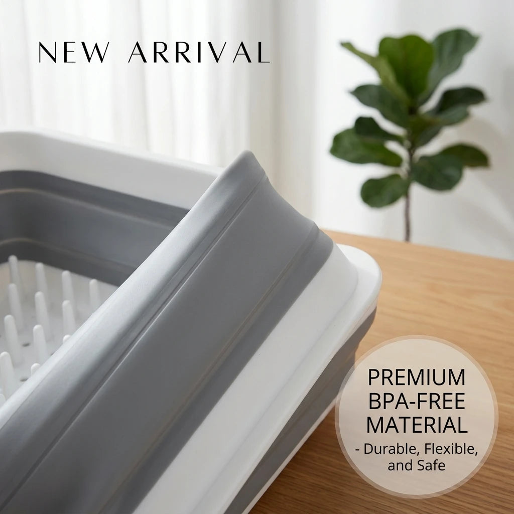 Collapsible Dish Drying Rack with Utensil Organizer Foldable Dish Drainer for Kitchen Counter Space Saving Portable Dish Rack for RV Camper Apartment Travel Kitchen Sink Storage 36.5 x 31.4 x 13 CM Grey and White