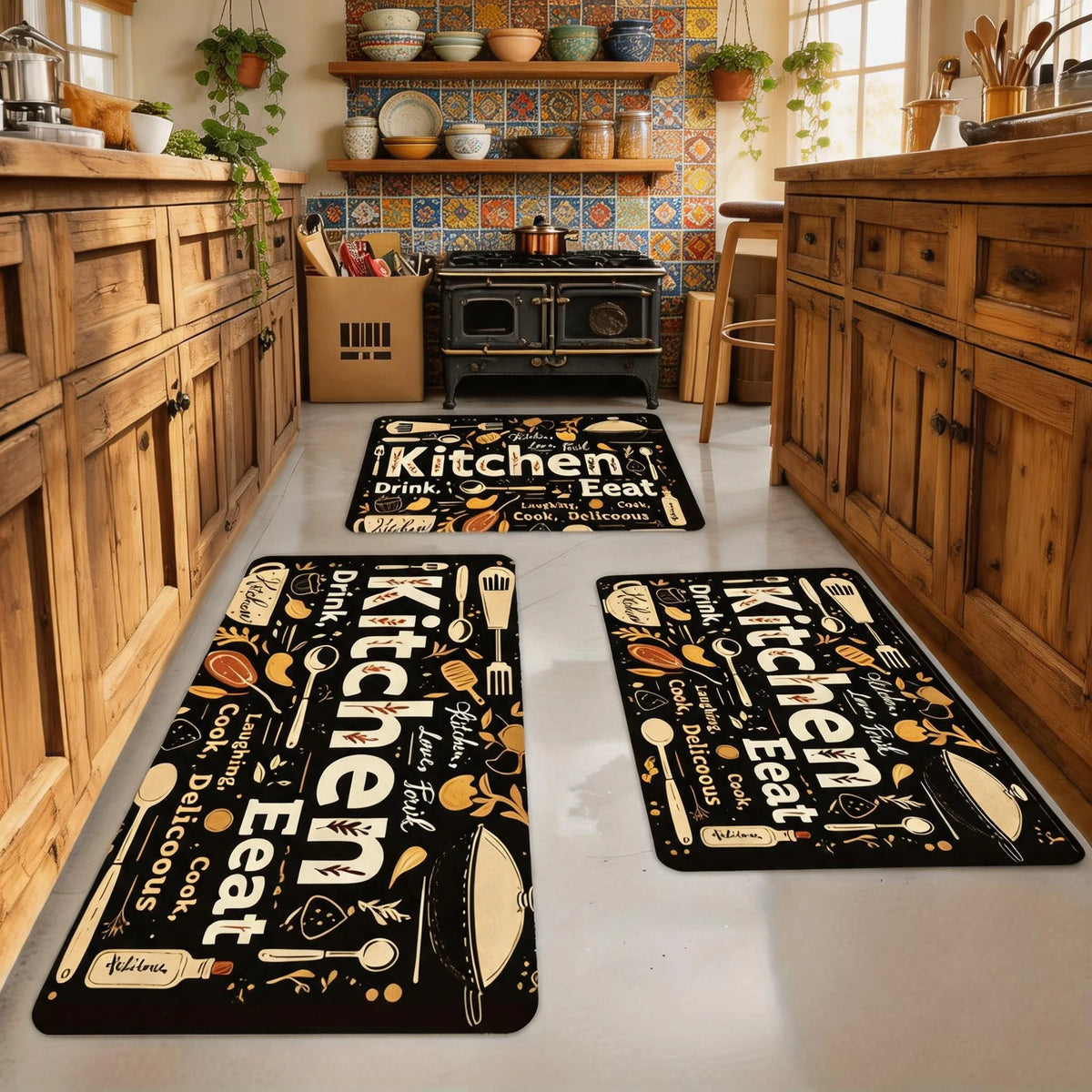 Kitchen Rug Square Soft Plush Flannel Floor Mat Non Slip Fluffy Water Absorbent Decorative Carpet