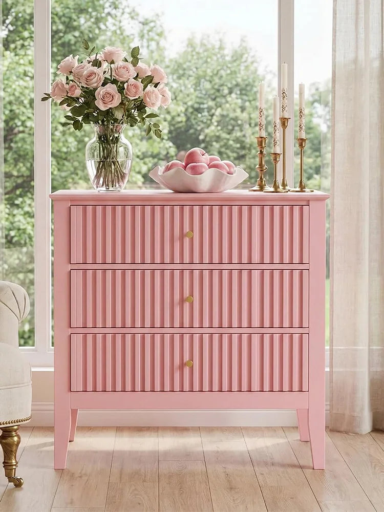 HiMISS Fluted Wooden Nightstand Featuring Charging Station And Drawers