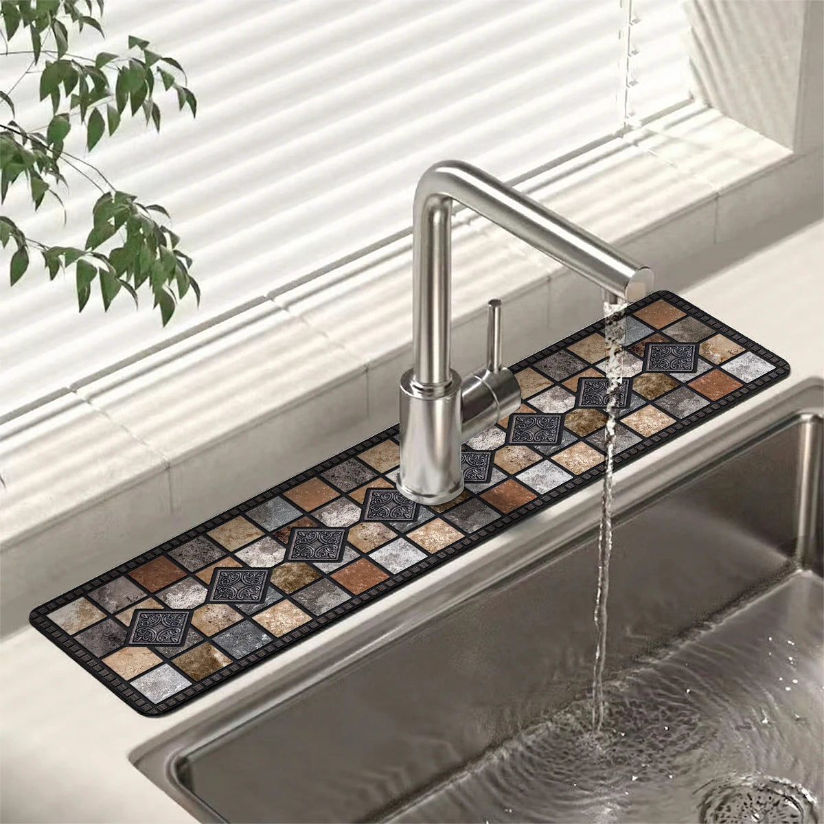 Long Diatom Mud Faucet Draining Mat, Absorbent Countertop Organizer Pad with Rubber Backing, Non-Slip Design for Kitchen Sink and Bathroom