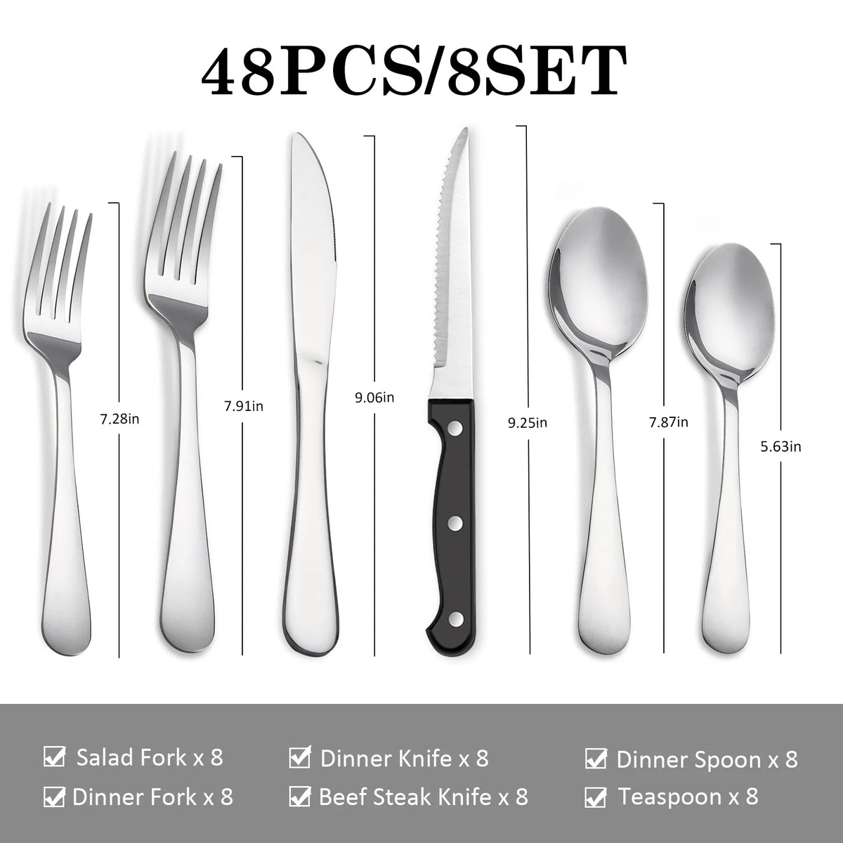 HanSmart Stainless Steel Cutlery Set With Steak Knives Included