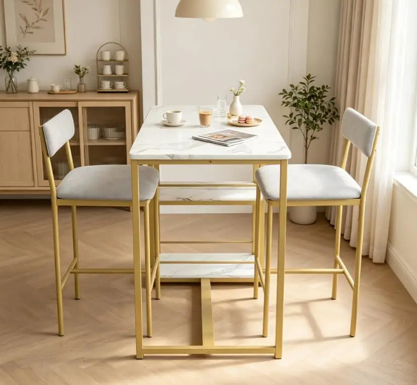 Garvee Dining Table Set 2 Chairs Modern Household Dining Room Furniture Stable Bar Table and Chairs Set for Apartment Home Dining Furniture