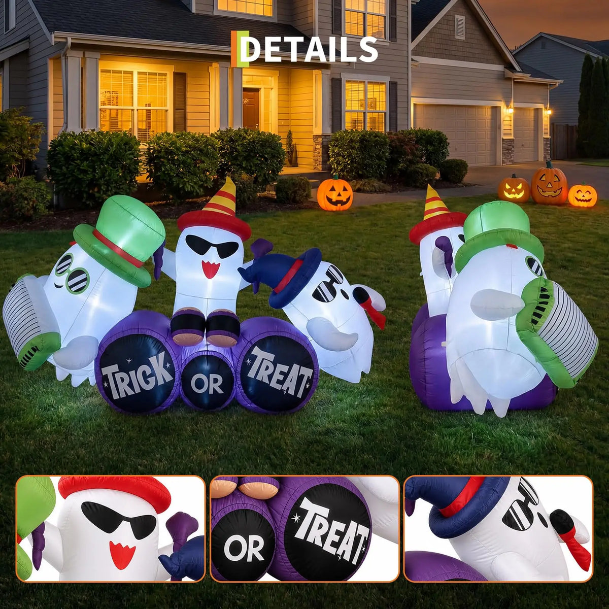 8ft Halloween Ghost Band Inflatable Outdoor Yard Decor With 6 Led Lights, Trick Or Treat Blow Up For Lawn Porch Garden Party Display