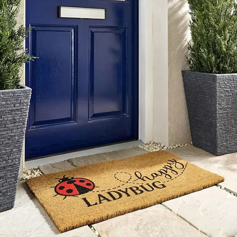 Bee Happy Doormat, Suitable for Home Entrances, Terraces, Balconies, and Gardens - Durable Anti-Slip Flannel Welcome Mat, Indoor and Outdoor