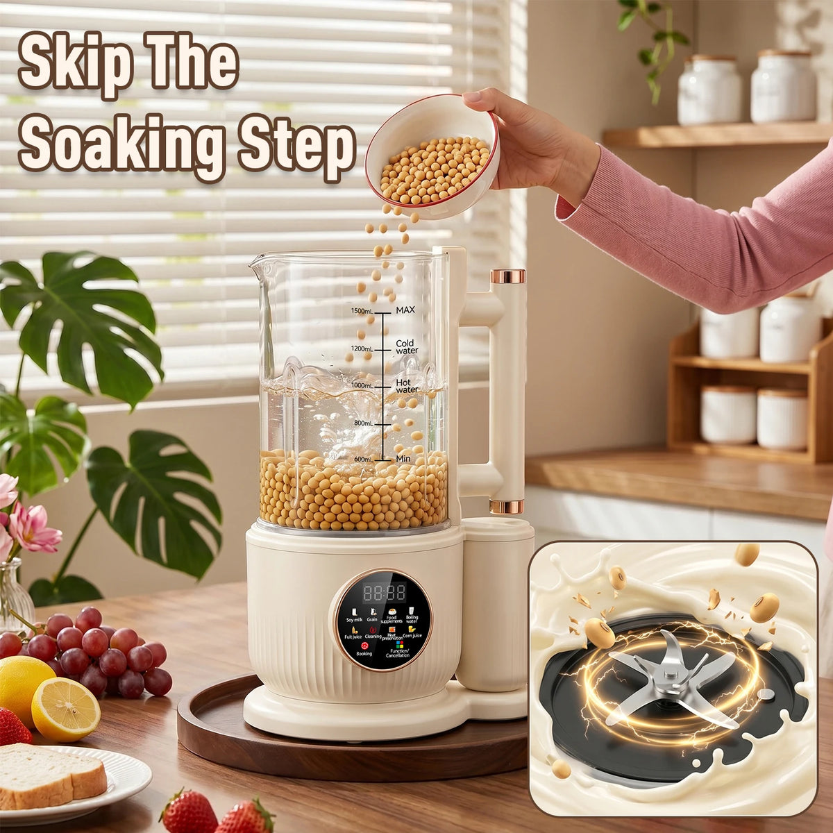 Automatic Nuts Milk Maker, Plug and Play 1500ML Milk Maker, Nut Milk Machine, Multifunctional Juicer for Coffee, Grain and Juice