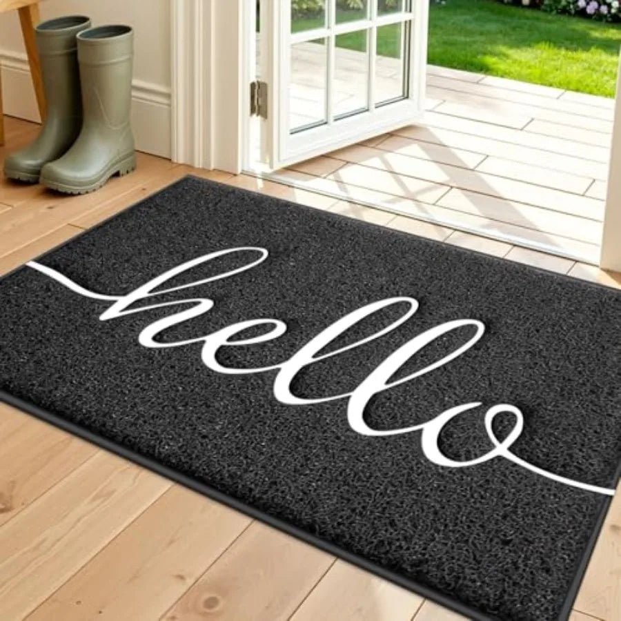 Door Mat 30"x17.5", Black,Welcome Mat Low Profile Front Doormat Floor Mat Non Slip Rugs for Entryway, Patio, High Traffic Areas