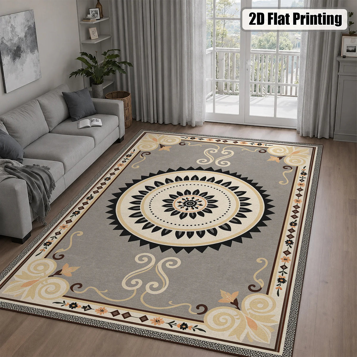 Decorative Mandala Floral Pattern Area Rug, Velvet Machine Washable, Suitable for Living Room Bedroom Dining Room Entryway, Ideal for Halloween Thanksgiving Christmas New Year Black Friday Cyber Monday Home Decoration