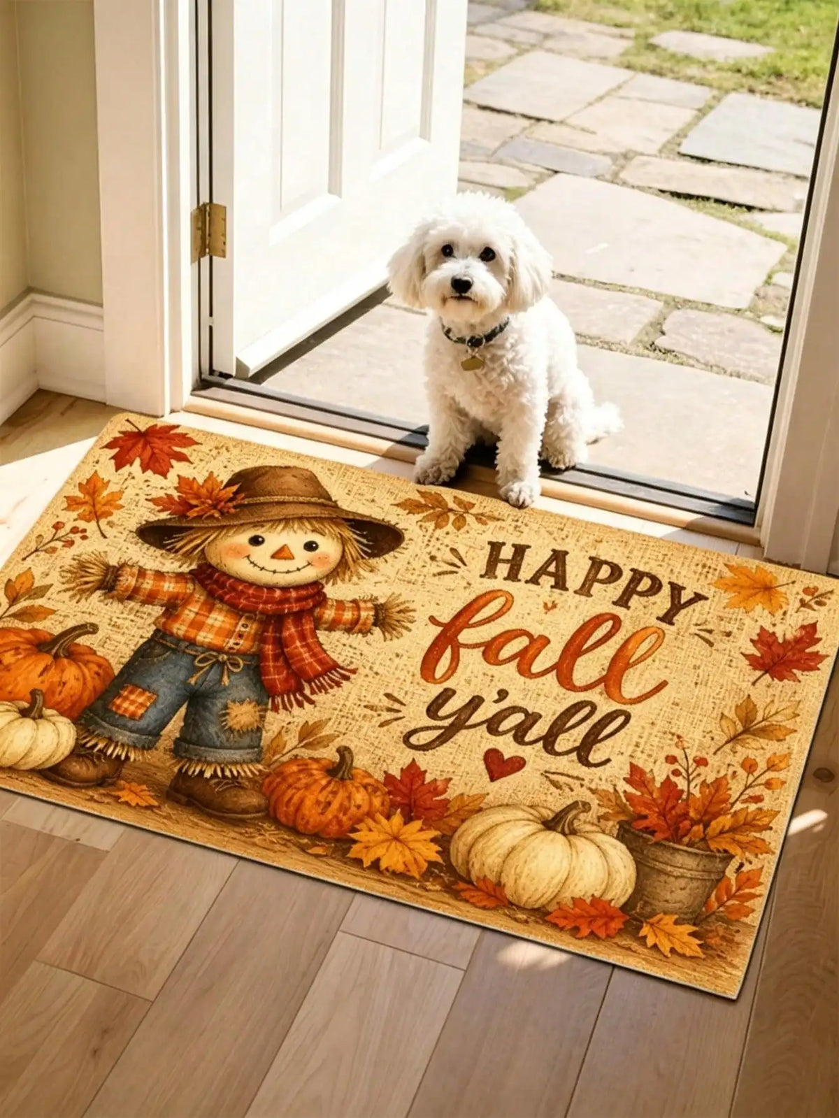 1pc Scarecrow Pumpkin Pattern Printed Rugs/Door Mat, Anti-Slip, Soft And Washable, Suitable For Porch Entrance, Living Room, Bedroom, Kitchen Decor, Happy Fall