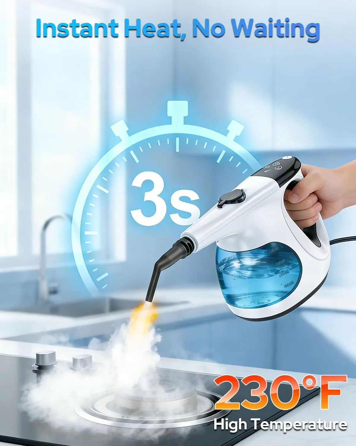 Household Portable Steam Cleaner – 3-Second Rapid Heat, High-Pressure Jet, 3-Level Steam Adjustment, Self-Cleaning Maintenance-Free, Safety Lock Design, Tackles Stubborn Dirt on Sofas, Floor Cracks & Stovetops