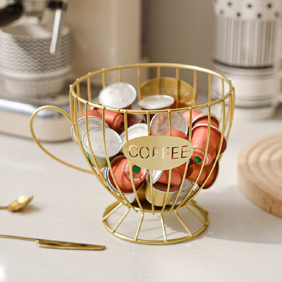 Black Metal Coffee Capsule Storage Basket Cup Shape Coffee Pod Holder Organizer Coffee Bar Desktop Storage Rack for Nespresso Pods