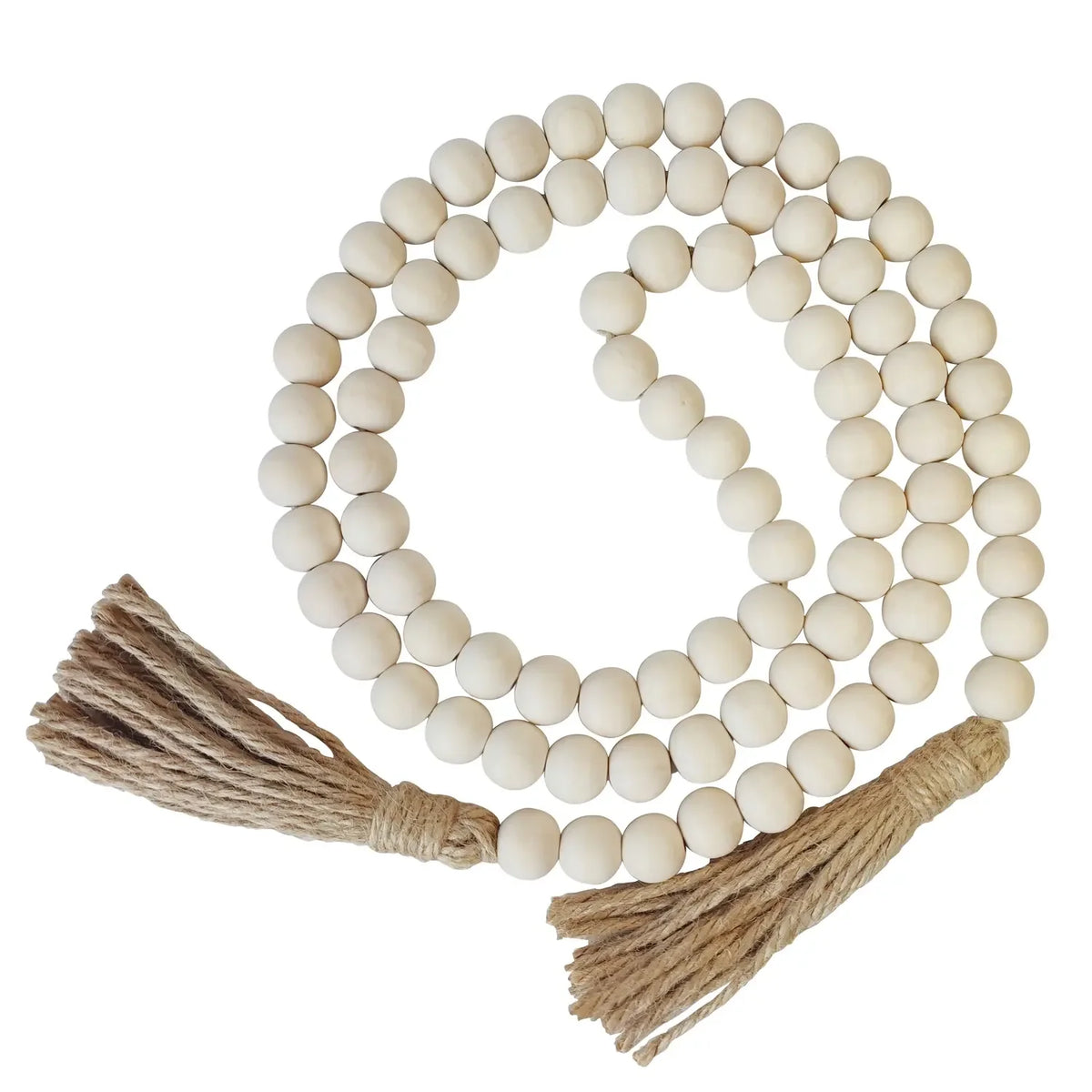 Farmhouse Beads Wood Bead Boho Tassel Garland - Rustic Design Country Boho Chic Decor for Wall, Above Cabinet & Table