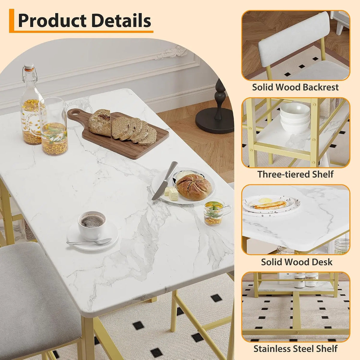 Garvee Dining Table Set 2 Chairs Modern Household Dining Room Furniture Stable Bar Table and Chairs Set for Apartment Home Dining Furniture