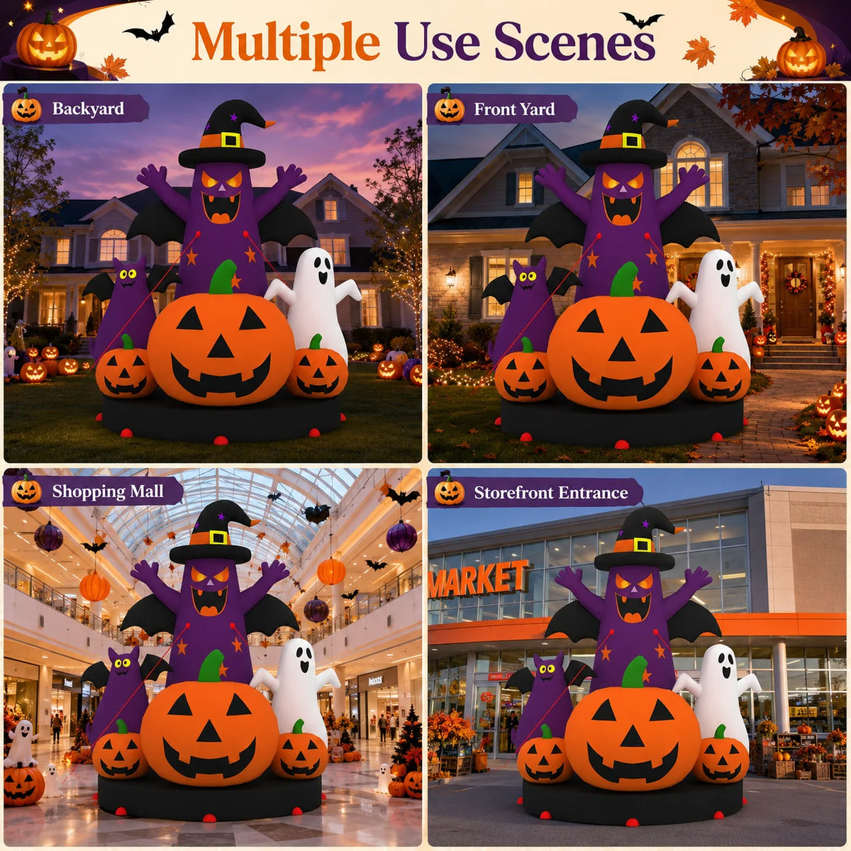 Giant 8m/26ft Inflatable Halloween Pumpkin 3-Story High with Fan - Oxford Cloth Skeleton Man Costume for Outdoor Decoration