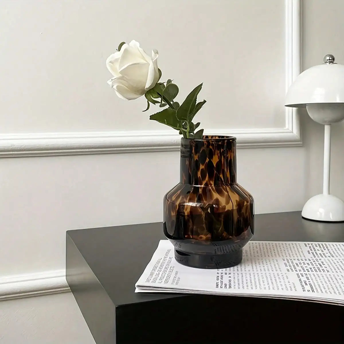 1pc Classic Leopard Print Glass Vase - Elegant Tortoise Shell Design, Decorative Cylindrical For Display In Living Rooms, Bedrooms, Offices And Gardens, No Battery Required。sh25090907876716611