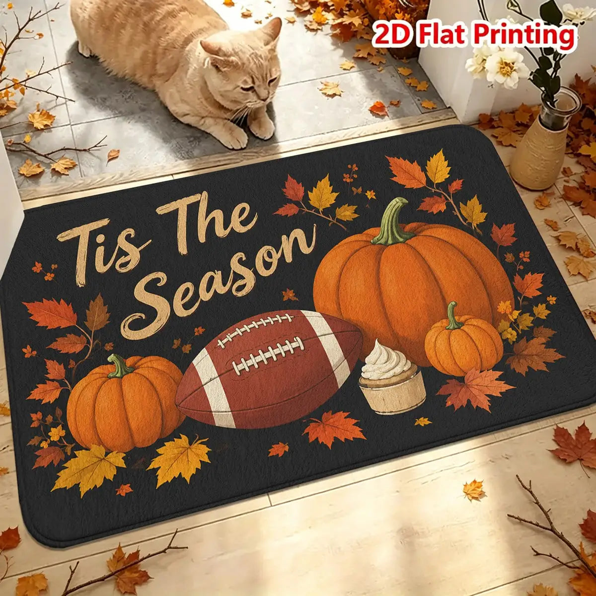 1/2pcs Autumn Door Mat, Thanksgiving Theme Door Mat, Flannel Material Soft Absorbent Non-Slip Machine Washable, Multi-Functional Floor Mat Suitable For