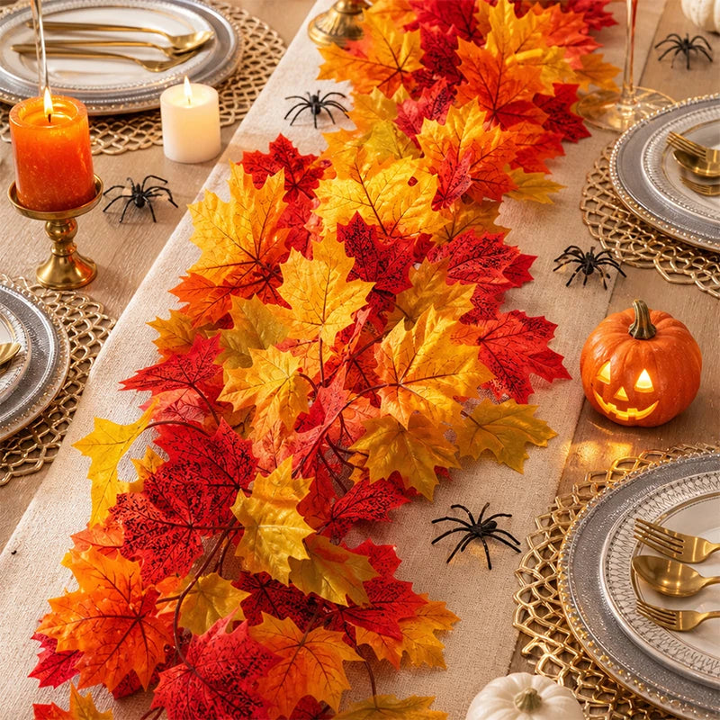 1/2Pcs Fall Artificial Maple Leaves Vine Hanging Rattan Wreath for Thanksgiving Halloween Day Decoration Home Room Decor Garland