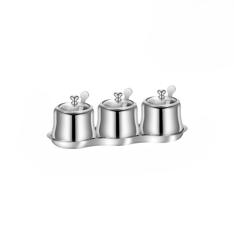 1Set 300ml Stainless Steel Sugar Bowl Coffee Seasoning Jar Condiment Pot Spice Container Canister Cruet with Lid and Spoon