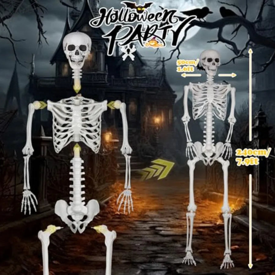 Halloween Giant Skeleton, Large Realistic Full Body Skeleton with Movable Joints for Halloween Party Haunted House Indoor Outdo