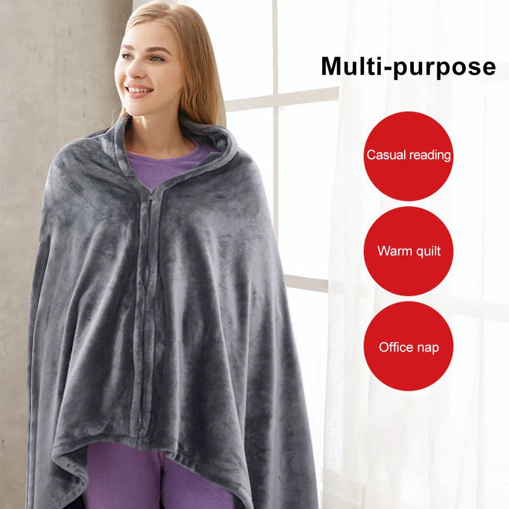 Coral Velvet Heating Blanket, 3 Heat Levels, Fast Heating USB Heating Shawl, 9 Heated Zones, Portable Thermal Blanket for Winter