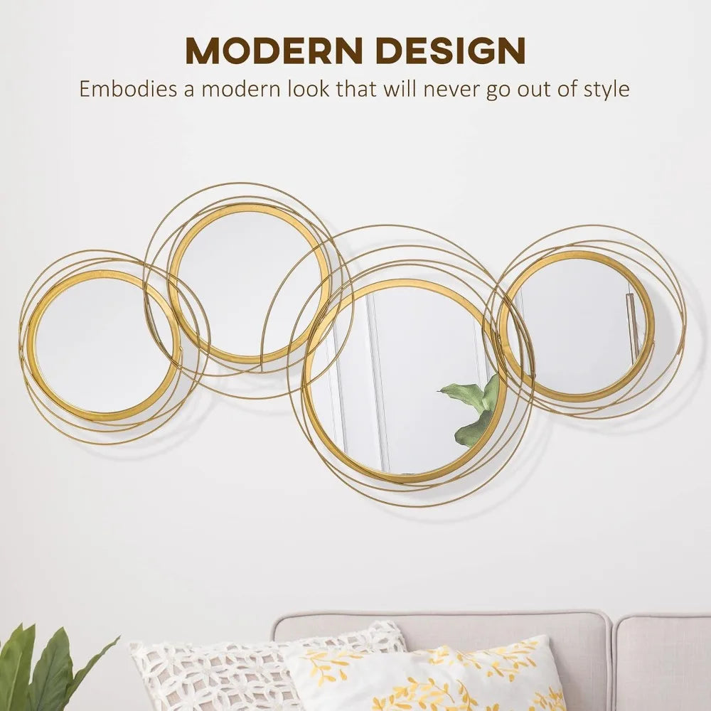 Modern Metal Wall Art: Mirror Decor for Living Room, Bedroom, Dining Room - Gold