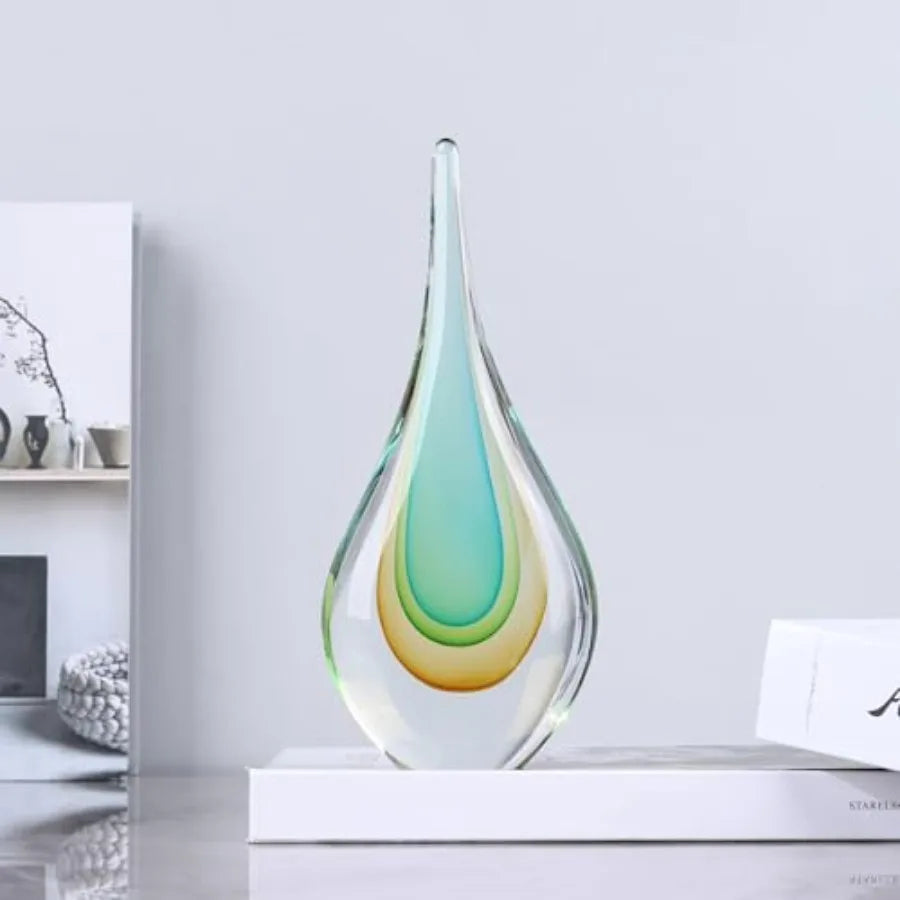 9" Tall Sculpture Hand Blown Glass Decor, Paperweight for Office Desk, Modern Glass Art Figurines Mediterranean Beach House Dec