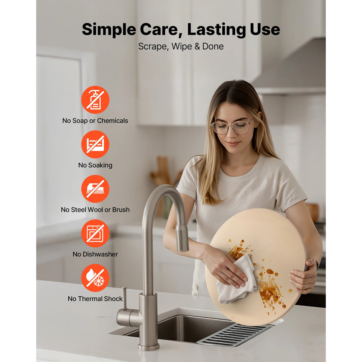 SucceBuy Pizza Stone 15 in Round 0.67 in Cordierite Baking Stone With Metal Peel Scraper 1450℉ Heat Resistant For Kitchen Oven