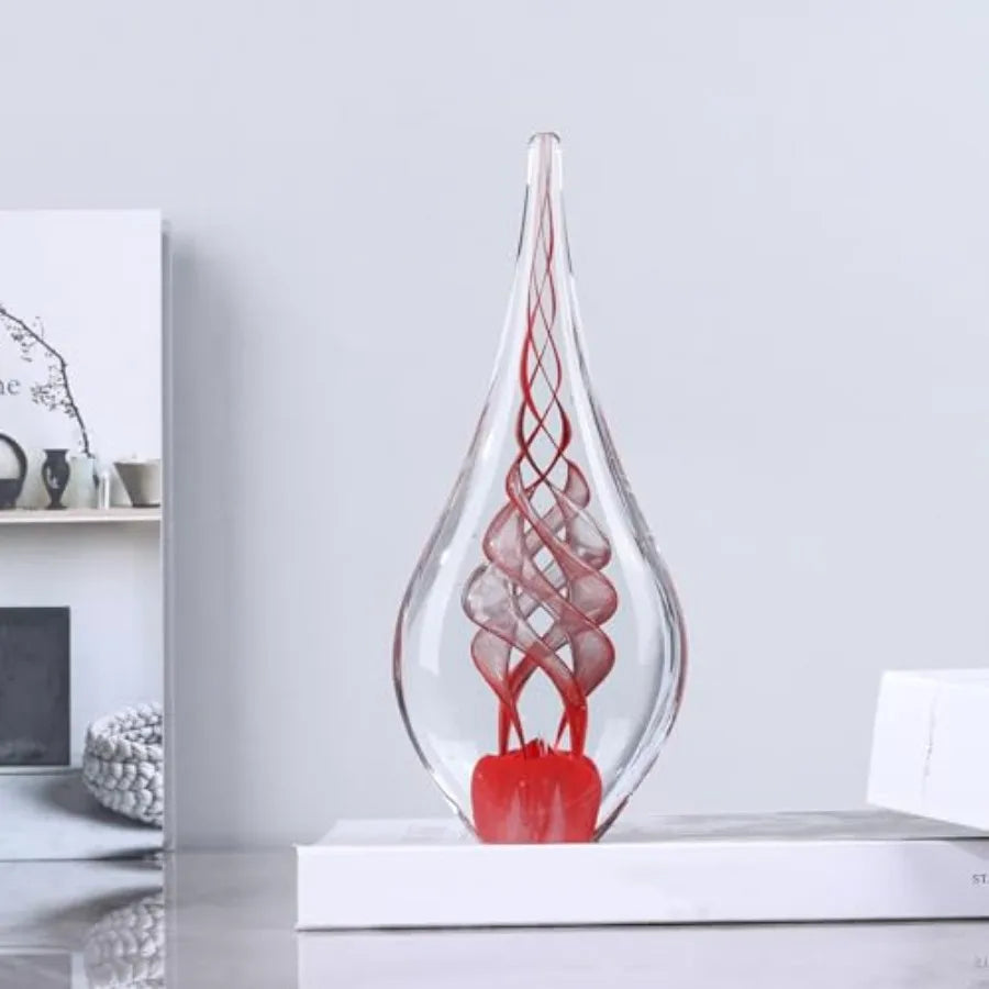 9" Tall Sculpture Hand Blown Glass Decor, Paperweight for Office Desk, Modern Glass Art Figurines Mediterranean Beach House Dec