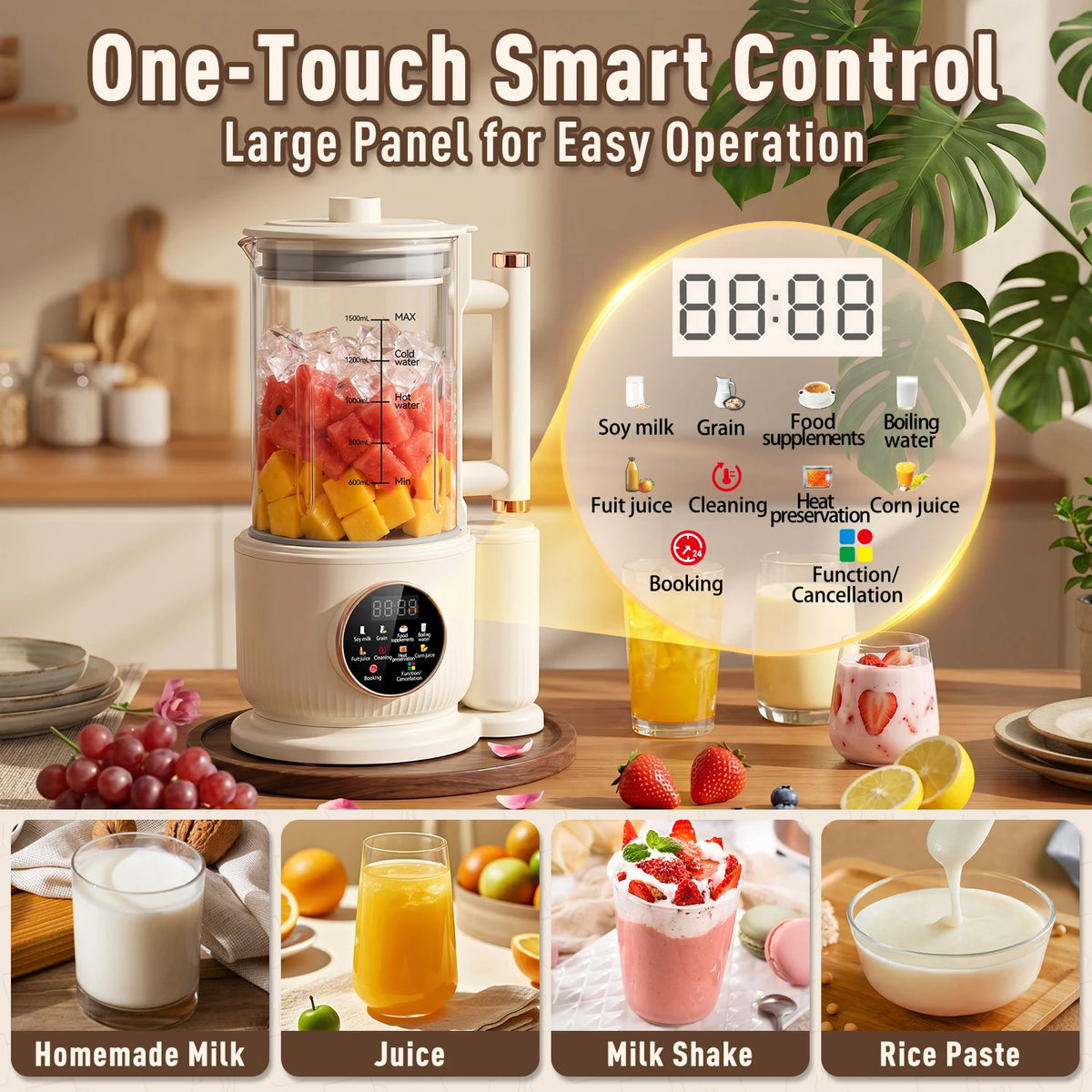 Automatic Nuts Milk Maker, Plug and Play 1500ML Milk Maker, Nut Milk Machine, Multifunctional Juicer for Coffee, Grain and Juice