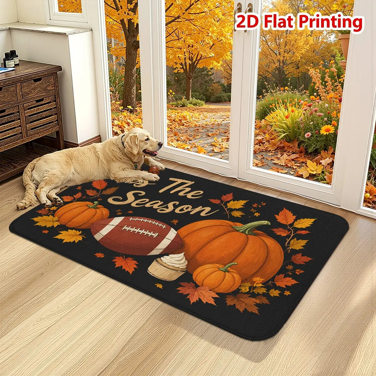 1/2pcs Autumn Door Mat, Thanksgiving Theme Door Mat, Flannel Material Soft Absorbent Non-Slip Machine Washable, Multi-Functional Floor Mat Suitable For
