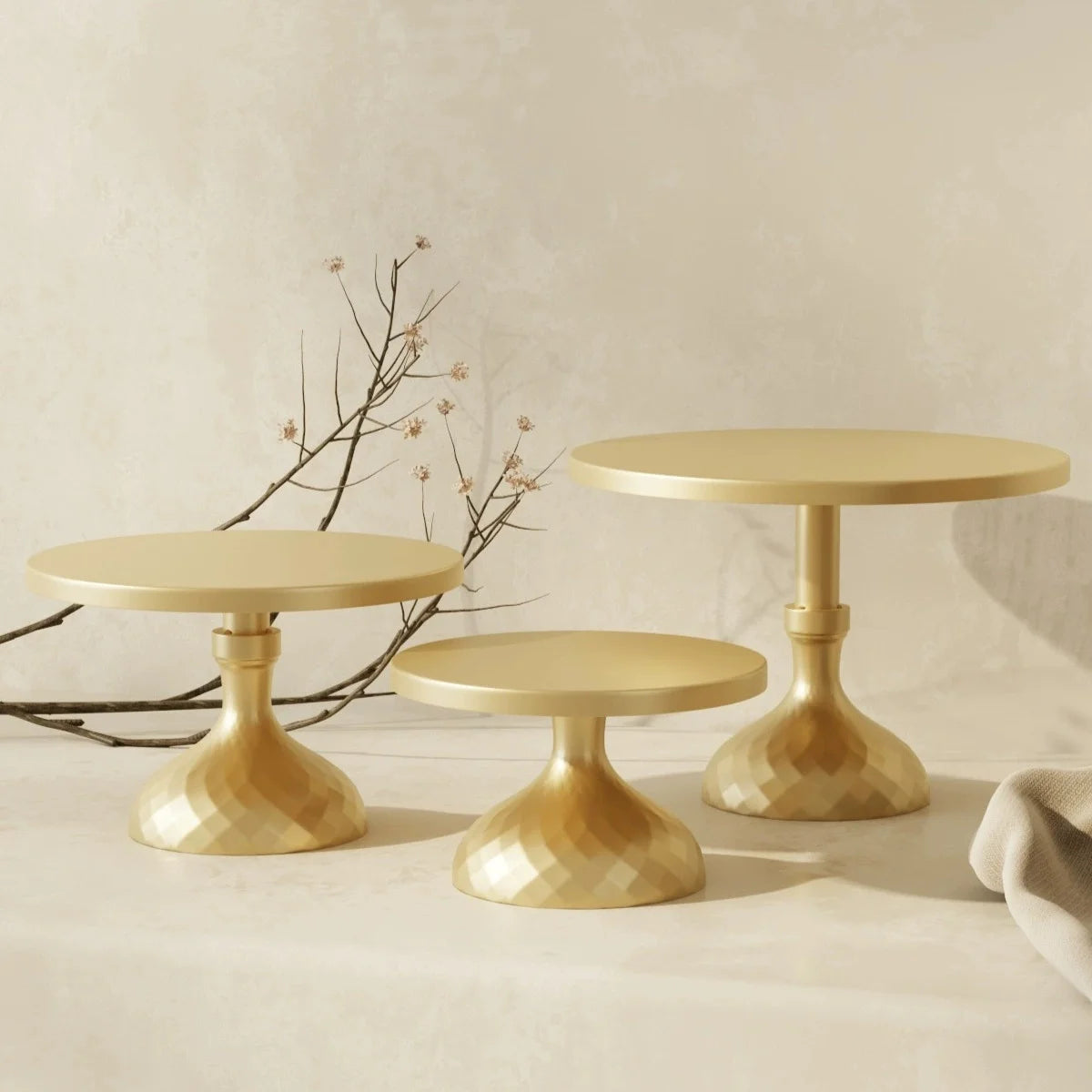 Three Piece Wedding Metal Cake Display Stand Set For Parties