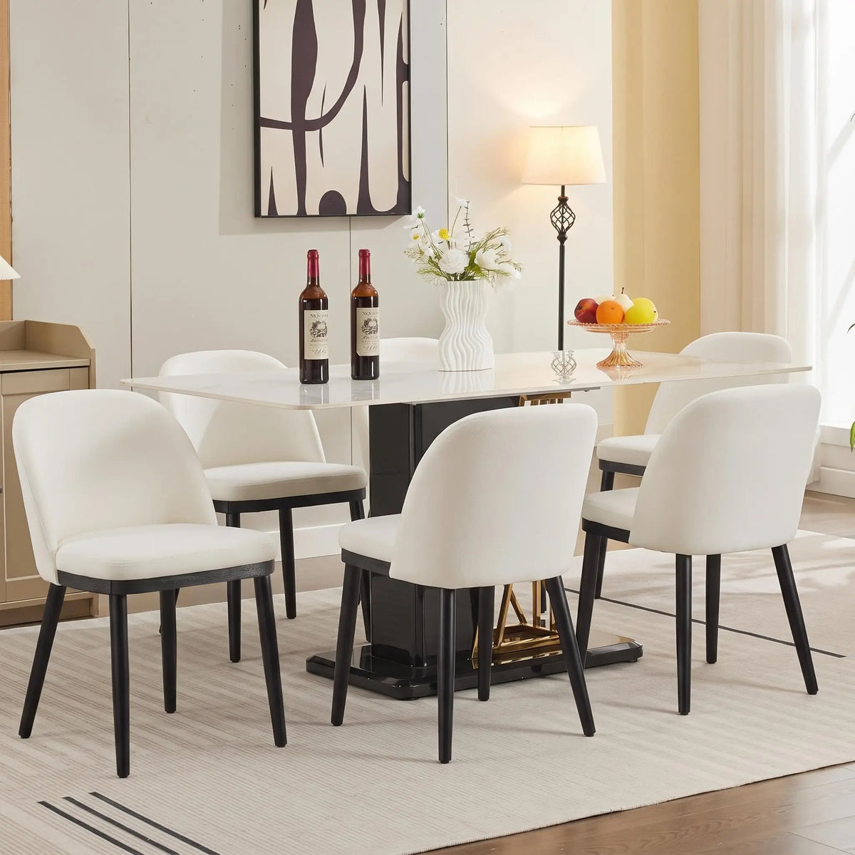 Modern Wooden Dining Chair Set Upholstered Seats Reinforced Legs