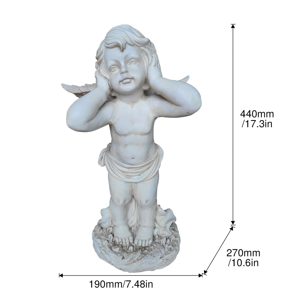 Winged Angel Garden Statue Covering Ears, Weatherproof Resin Outdoor Sculpture, Emotional Angel Figurine for Lawn, Patio & Yard Decor