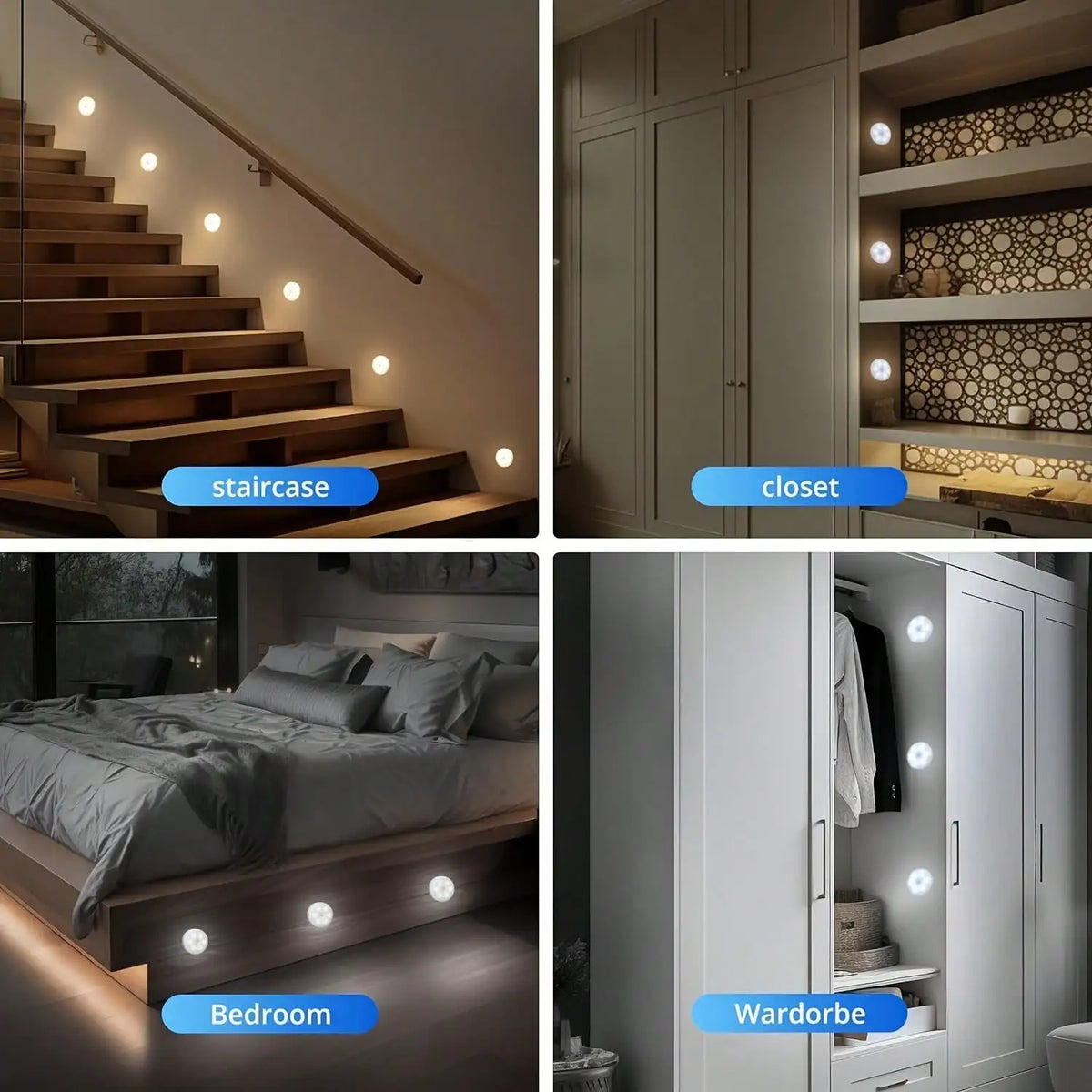 5-Piece 8-LED USB Rechargeable Motion-Sensing Night Light, Magnetic Wall Lamp, White/Warm White Light, Suitable for Staircases, Wardrobes, Bedrooms, Bedside Areas, Shoe Cabinets, for Home Use.