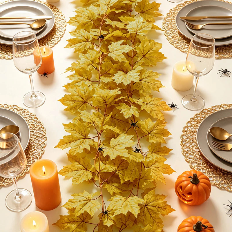 1/2Pcs Fall Artificial Maple Leaves Vine Hanging Rattan Wreath for Thanksgiving Halloween Day Decoration Home Room Decor Garland