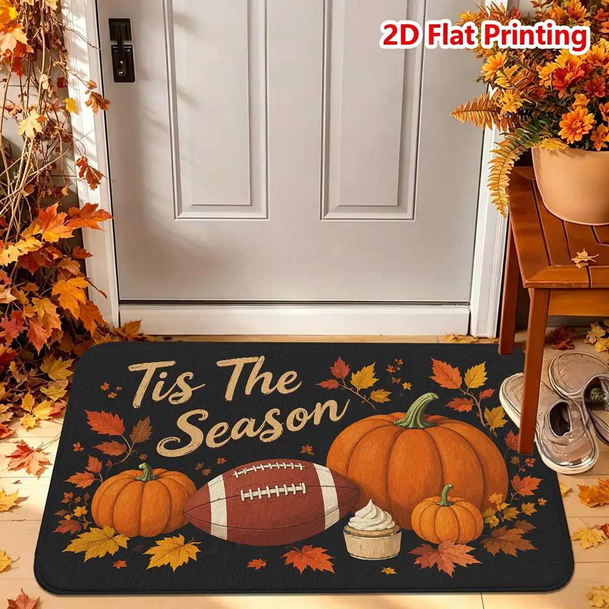 1/2pcs Autumn Door Mat, Thanksgiving Theme Door Mat, Flannel Material Soft Absorbent Non-Slip Machine Washable, Multi-Functional Floor Mat Suitable For