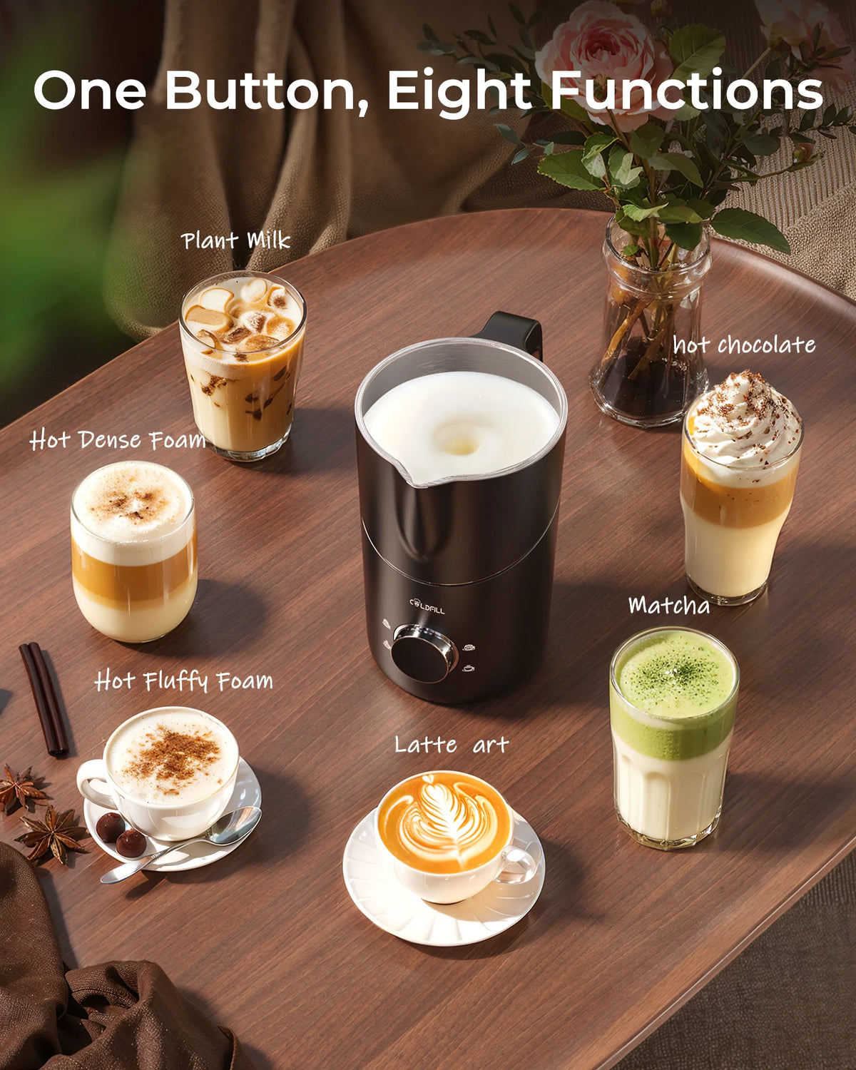 Electric Split Type Milk Frother Automatic Rotary Foamer 6 in 1 Hot and Cold Milk Foam Maker For Coffee Cappuccino Latte