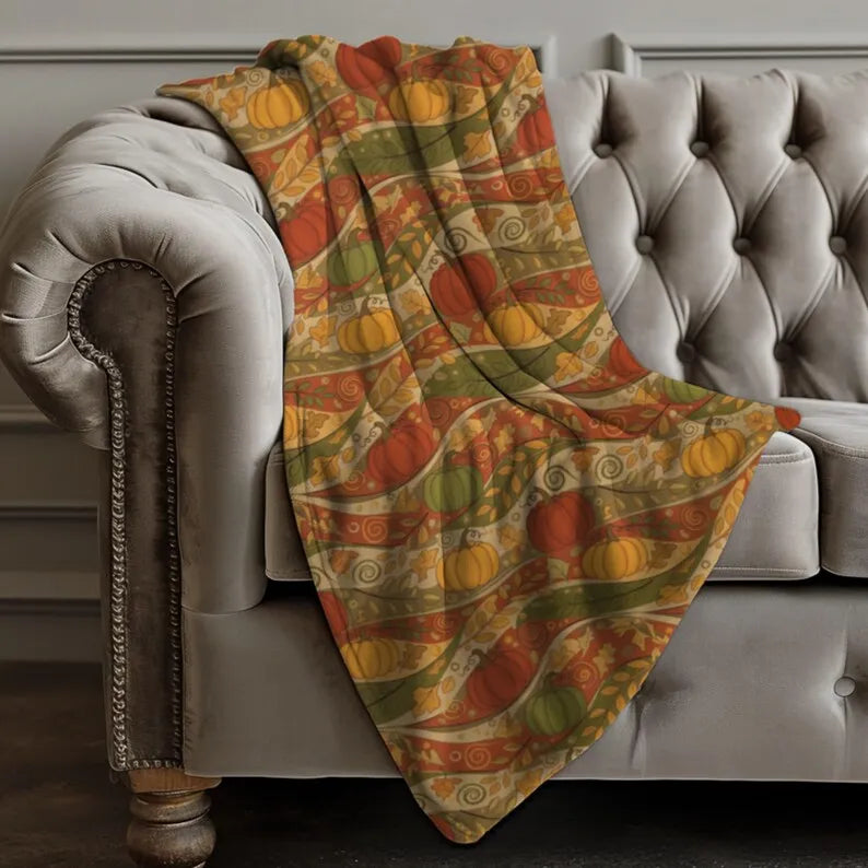Autumn Harvest Blanket, Pumpkin Wave Throw, Fall Farmhouse Bedding, Orange Pumpkin Throw, Autumn Wave Blanket, Harvest Season Gift