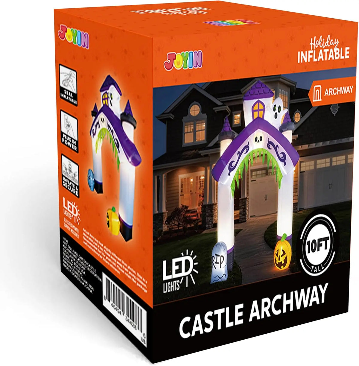 10FT Tall Halloween Inflatables Giant Haunted House Castle Archway Outdoor Decoration with Built-in LED Lights, Blow Up Arch Decor for Outdoor Yard Lawn Garden Party, Spooky Halloween Decor