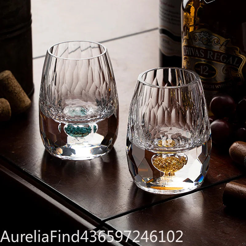1/2/6Pcs 15ML Crystal Whiskey Glass With Gold‑Foil BPA‑Free Luxury Wine Tumbler For Decoration Collection Celebration Party Gift