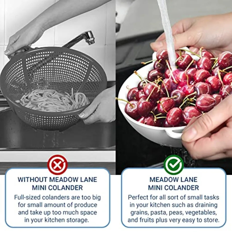 6-inch Small Colander, BPA-Free, Dishwasher Safe, Double Handles, Compact Food Strainer for Berries, Veggies and Pasta, 3-Cup C