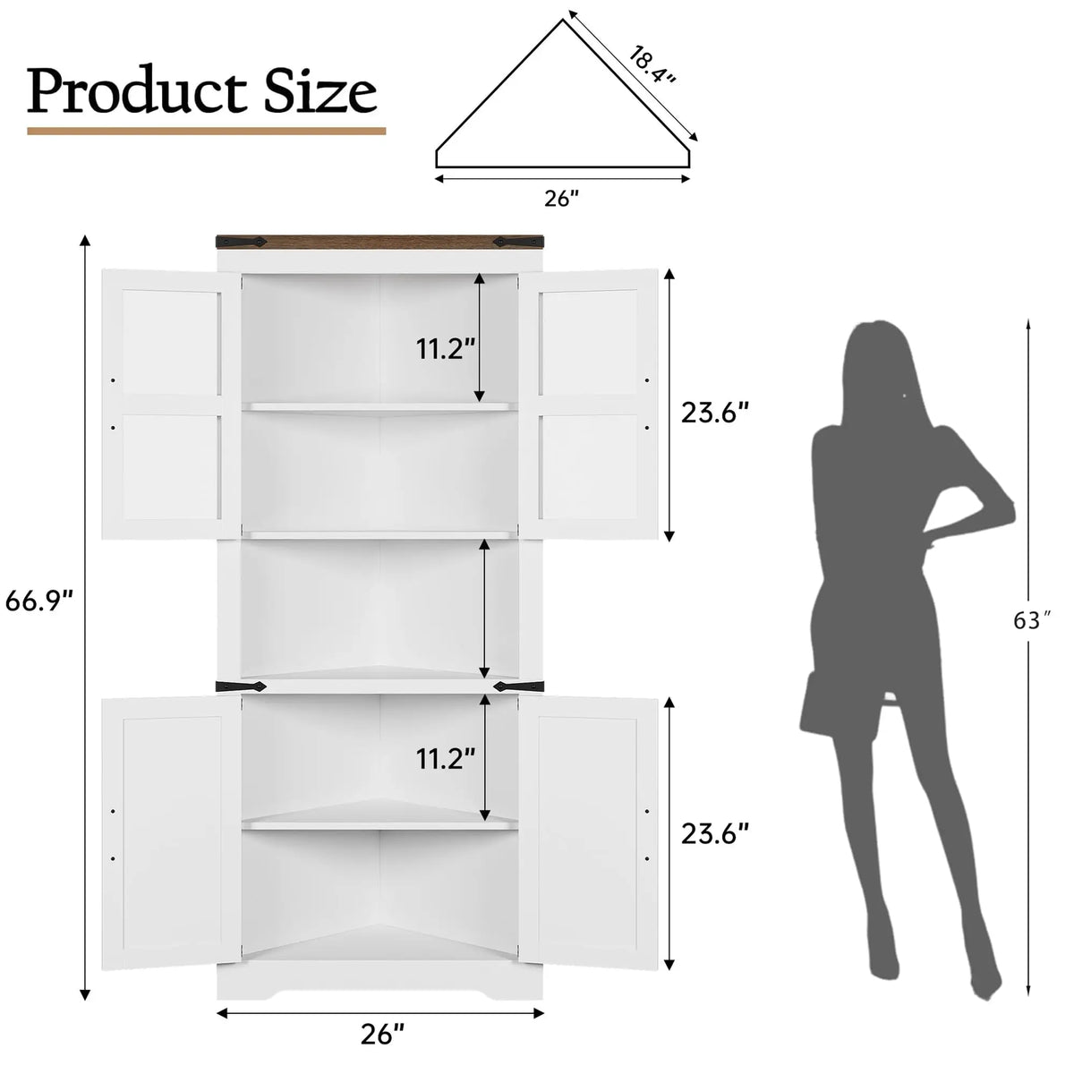 HiMISS Farmhouse Corner Cabinet With Glass Door And Adjustable Shelves