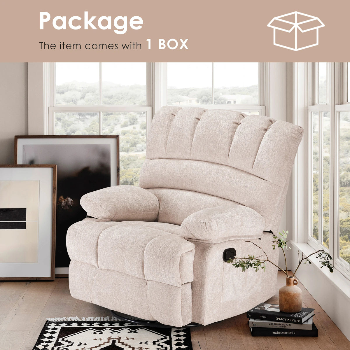 FARINI Swivel Rocker Recliner Chair Upholstered High Back Living Room